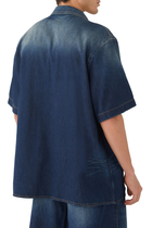 Short-Sleeved Denim Chambray Bowling Shirt
